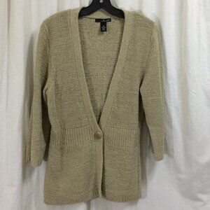 Willi Smith Sweater Cardigan 1 Button Longer Length Beige Size Medium